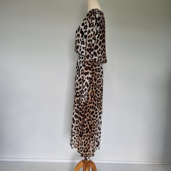 Witchery Multicolour Leopard Print Deep V-Neck Balloon Sleeve Midi Dress Size 12 - Picture 3 of 11